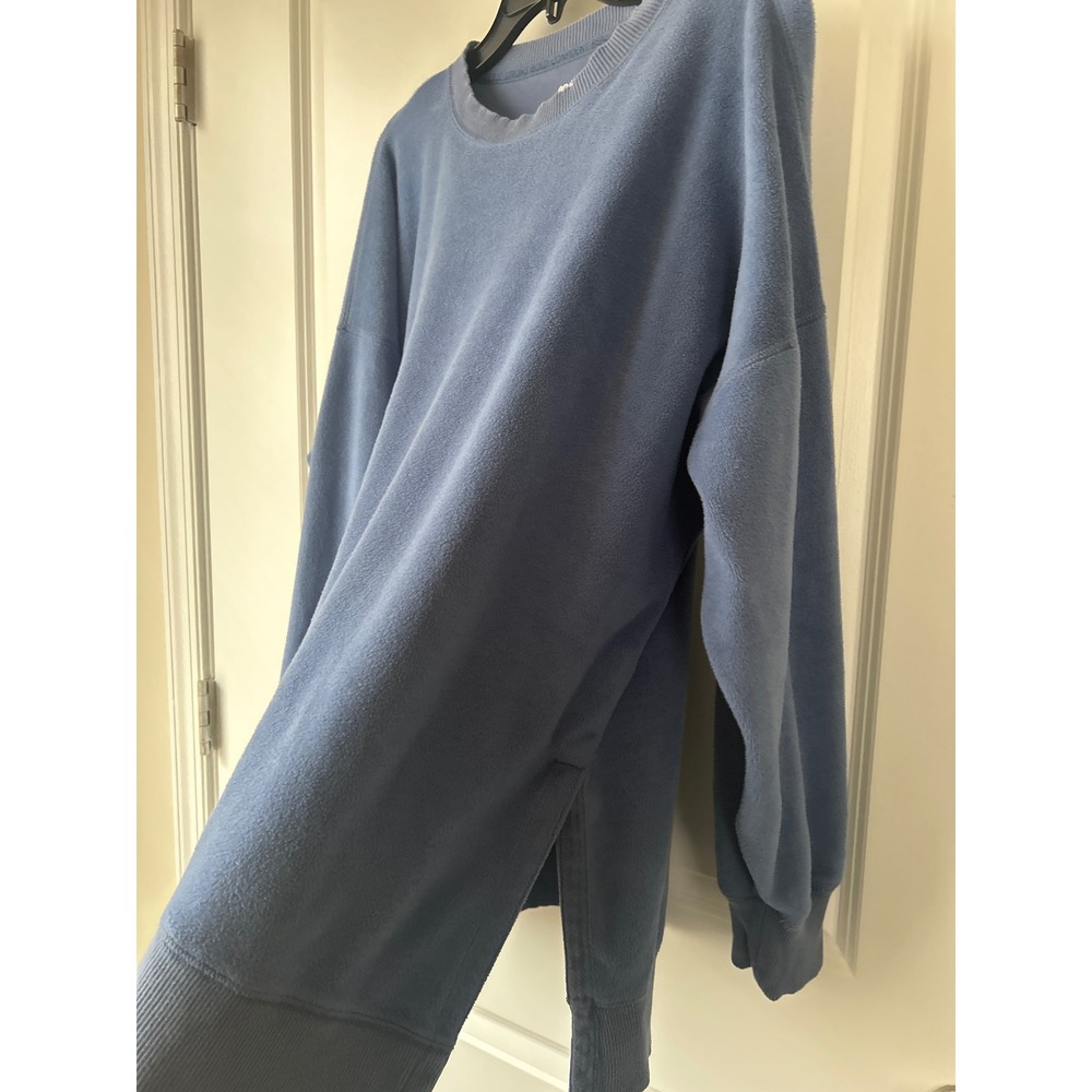Aerie Oversized Blue Fleece Crewneck Sweatshirt Side Slits Large - Picture 4 of 6